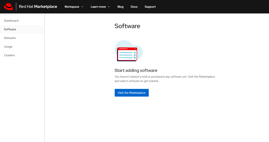From the Red Hat Marketplace, select Workplace, then My Software